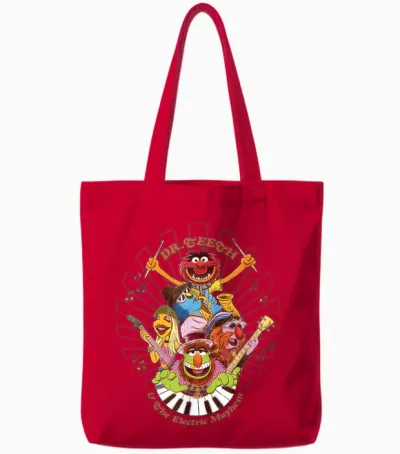 Disney the Muppets Dr Teeth & Electric Mayhem Keyboard Band T-Shirt, Black Tote Bags - Red