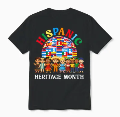 Hispanic Heritage Month All Latin Countries Boys Girls Unisex T-Shirt - Black