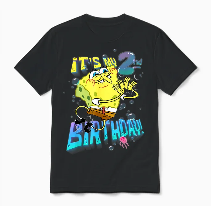 Spongebob It's My 2nd Birthday Boy Girl Kid B-Day Spongebob Unisex T-Shirt in Black