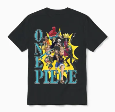 One Piece Anime Group Photo Burst Character Collage Unisex T-Shirt - Black