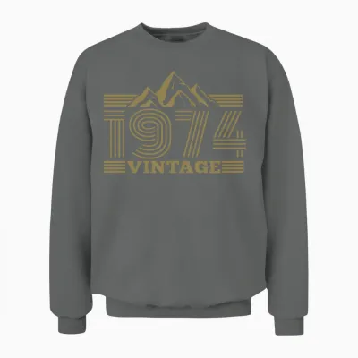 Vintage 1974 Birthday Mountains Hiking Climbing Unisex Sweatshirt - Graphite Heather