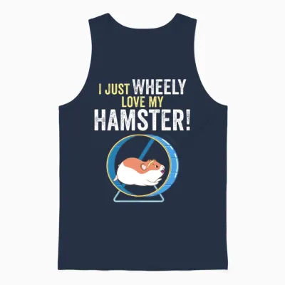 Funny Cute Hamster on Wheel Design with Funny Unisex Tank Top - Navy