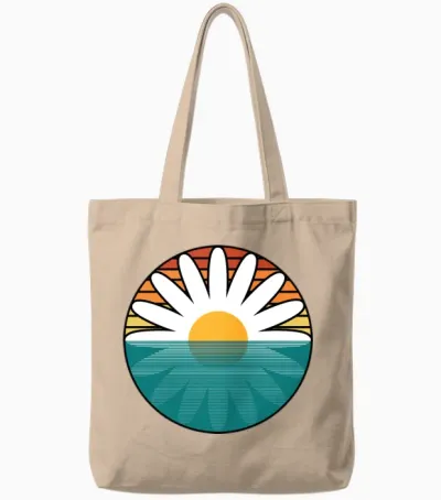 Daisy Sunset Retro Art Tote Bags - Natural