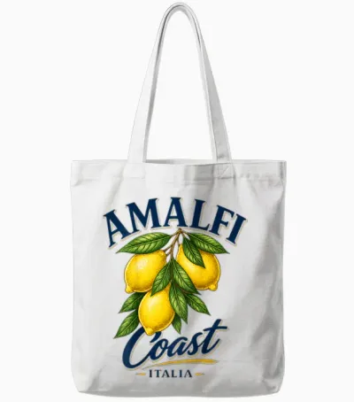 Amalfi Coast | Amalfiküste Limoncello Zitronen Backprint Tote Bags - White