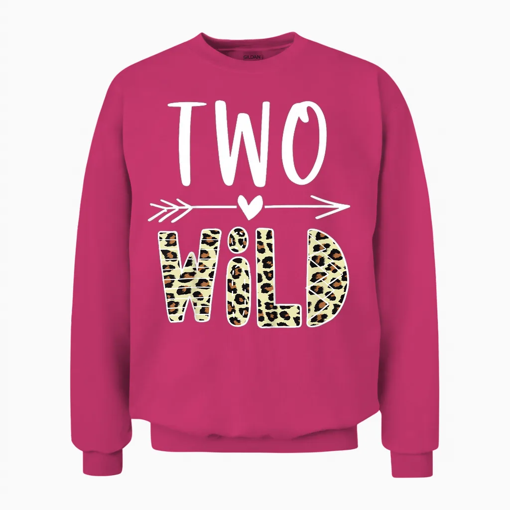 Two Wild 2 Year Old Girl Gifts 2nd Birthday Second Bday Unisex Sweatshirt in Heliconia