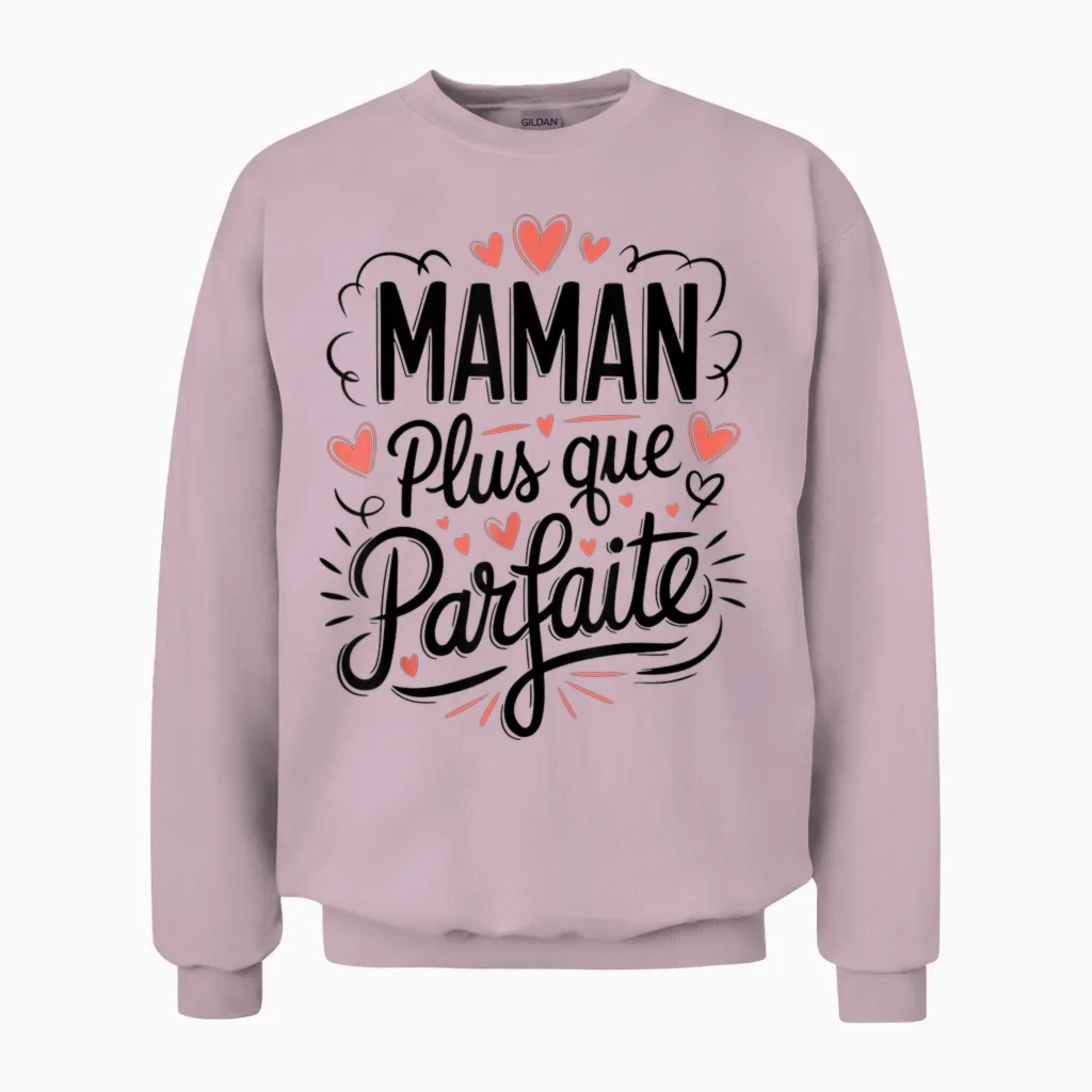 Maman Plus Que Parfait Women's T-Shirt Mother's Day Mum T-Shirt, White, S Unisex Sweatshirt in Light Pink