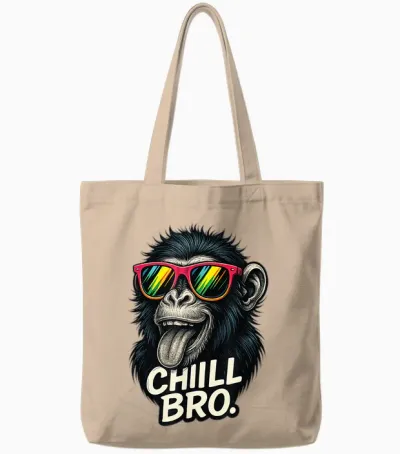 Chill Bro Funny Monkey with Sunglasses Gamer Chiller Fun Tote Bags - Natural