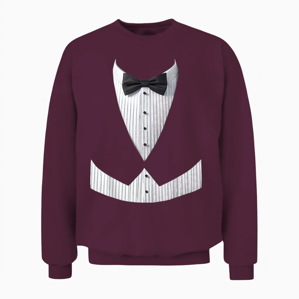 Tuxedo, Costume, Frac, Bowtie, Vest, Fake Tuxedo T-Shirt, Black, S Unisex Sweatshirt in Maroon