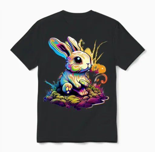 Bounce in Easter with This Cute Women's Rabbit T-Shirt, Black Unisex T-Shirt in Black