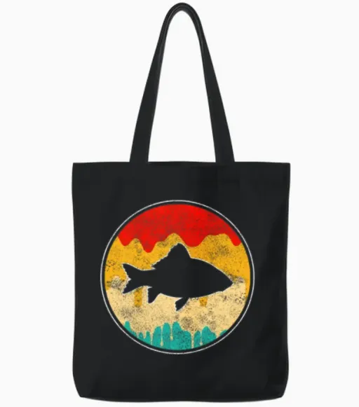 Fish Retro Tote Bags - Black