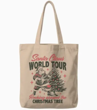 Santa Claus World Tour Rocking Around the Christmas Tree Tote Bags - Natural