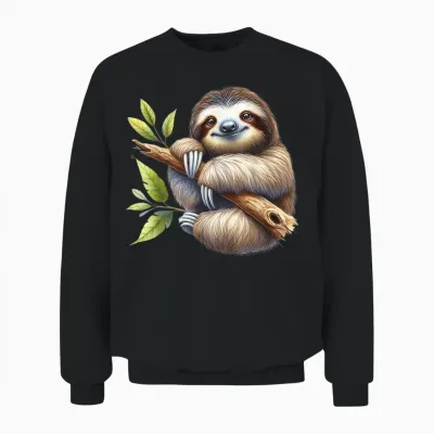 Faultier Porträt, Faultierbild Mit Kunst Faultiermotiv Unisex Sweatshirt - Black