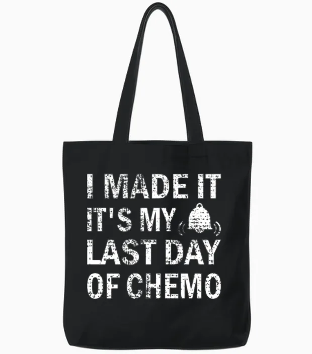 Last Day of Chemo Cancer Survivor End of Radiation Tote Bags in Black