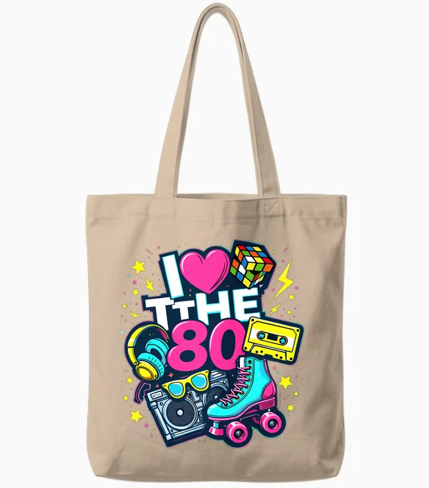 I Love the 80s Shirt Men Women Vintage 80s Party Costume Long Sleeve, Black, S Tote Bags in Natural