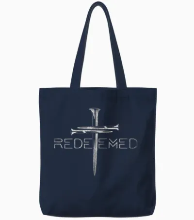 Redeemed Christian Bible Verse, Cross Follower Christian Tee Pullover Tote Bags - Navy