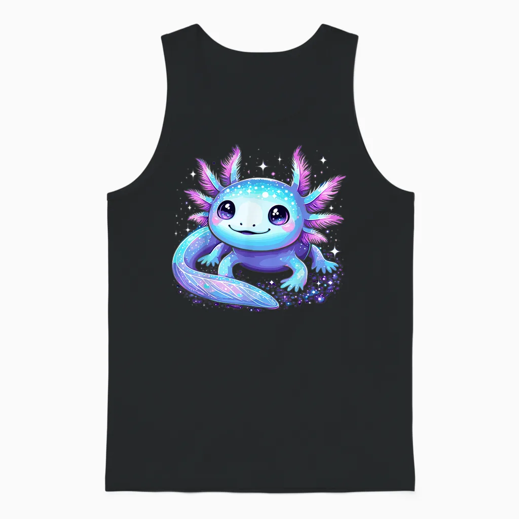 Cute Axolotl Galaxy Rainbow Colourful Axolotl T-Shirt, Black, S Unisex Tank Top in Black
