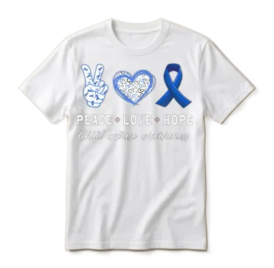 Peace Love Hope Child Abuse Awareness Unisex T-Shirt - White