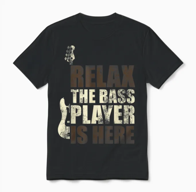 Le Bassiste Est Ici Music Gift Idea Guitar Bass Unisex T-Shirt in Black