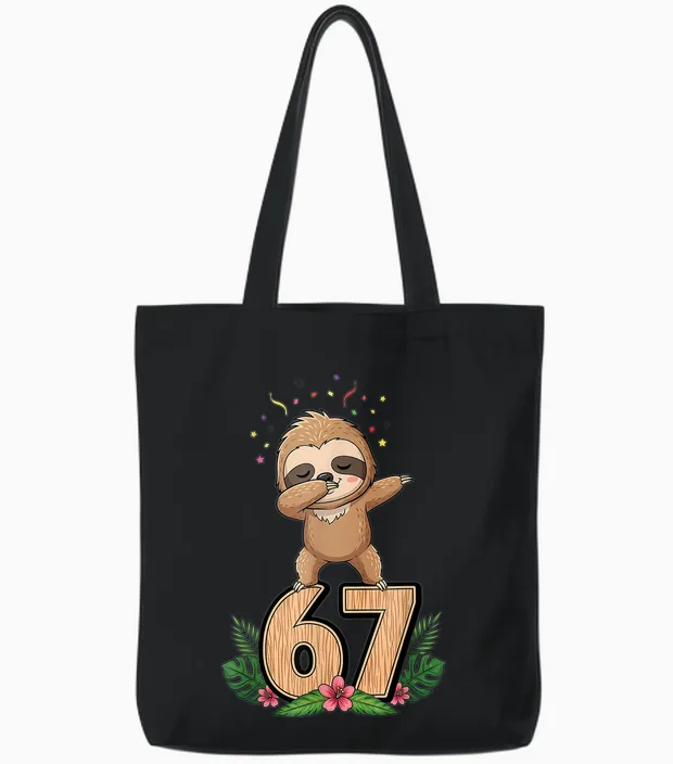 Six Seven Meme Dabbing Baby Faultier 67 Lustiges Gen Z Alpha Tote Bags in Black