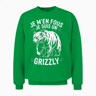 I Don't Care I'm a Grizzly Animal Gift Funny Grizzly T-Shirt, Black, S Unisex Sweatshirt - Irish Green