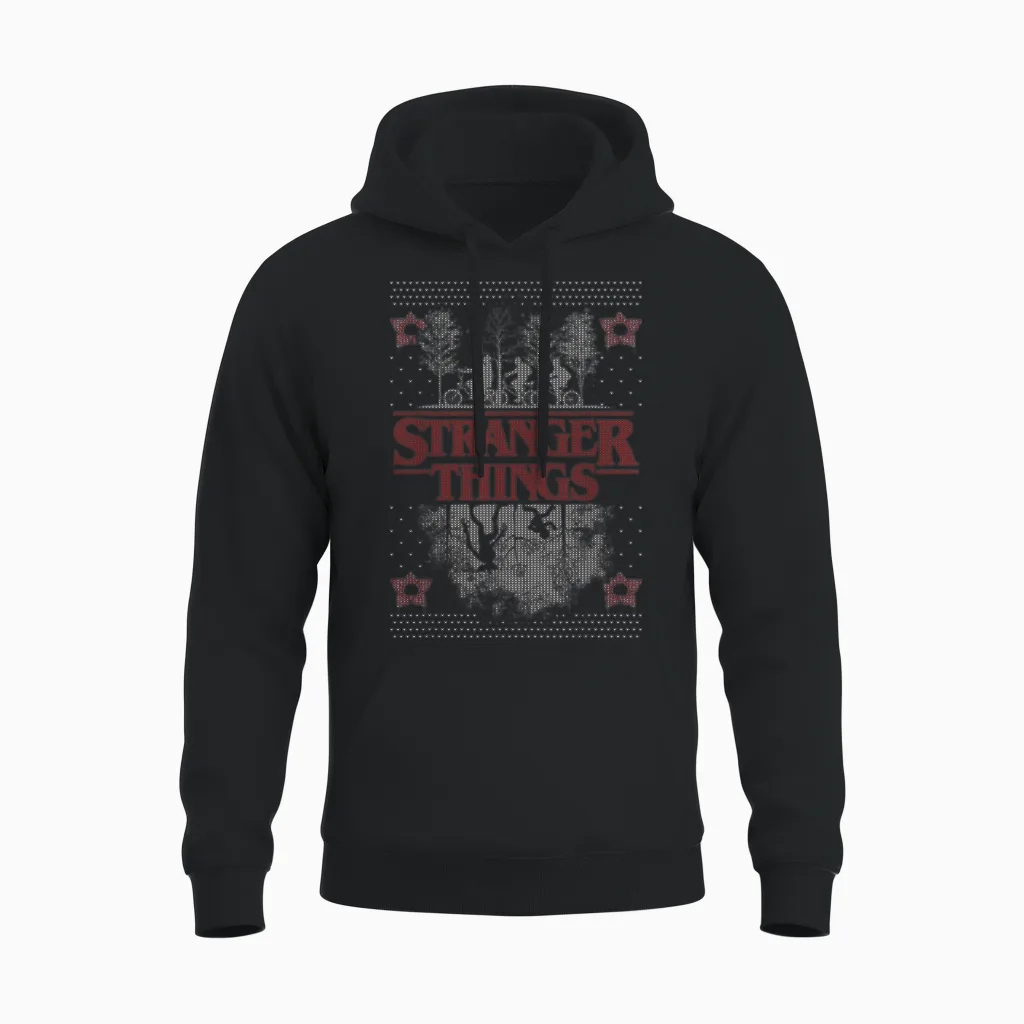 Netflix Stranger Things Ugly Christmas Sweater Style Unisex Hoodie in Black