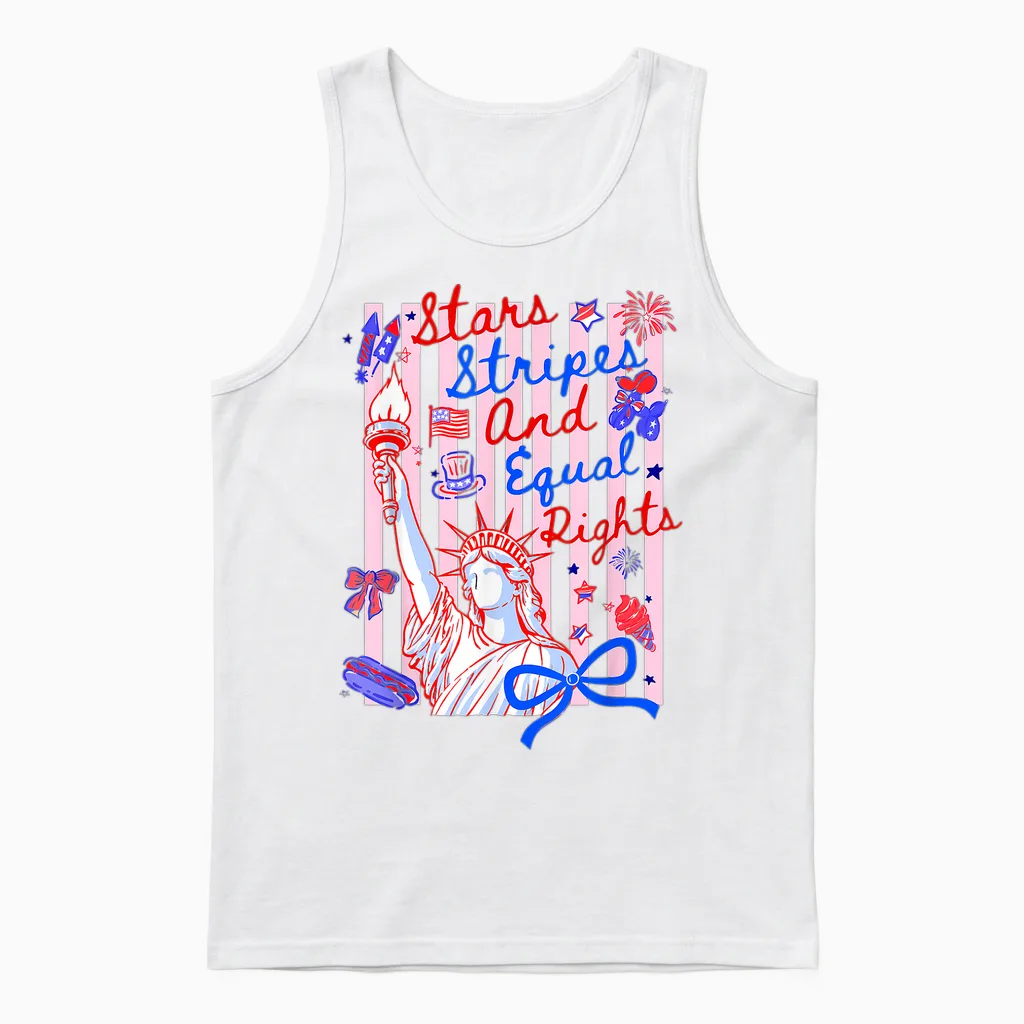 Stars Stripes and Equal Rights 4th of July Liberty Women Unisex Tank Top in White