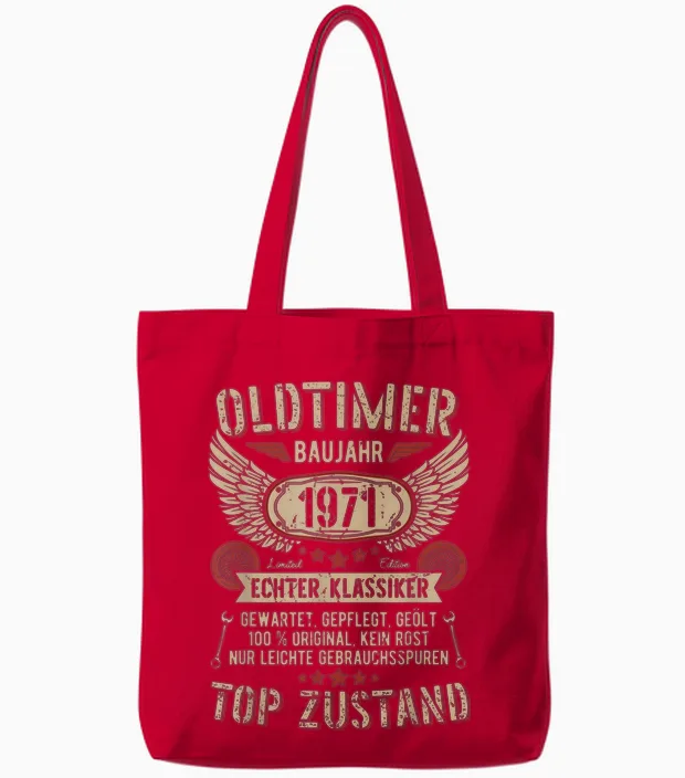 Oldtimer Beborn 1971 Vintage Geburtstag Retro Tote Bags in Red