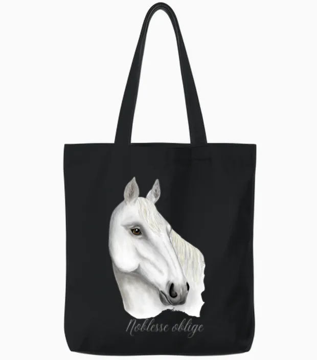 The White Horse Lovers Tote Bags in Black
