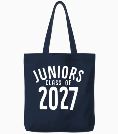 Juniors Class of 2027 School Graduation Funny Tote Bags - Navy