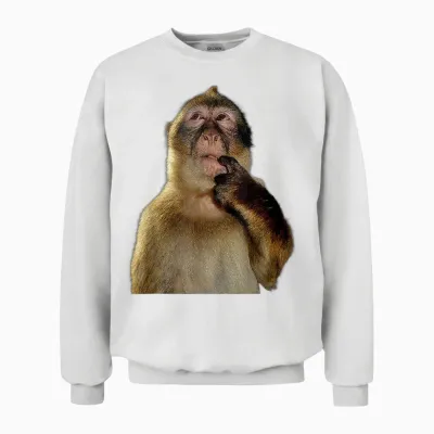 Thinking Monkey Meme Unisex Sweatshirt - White