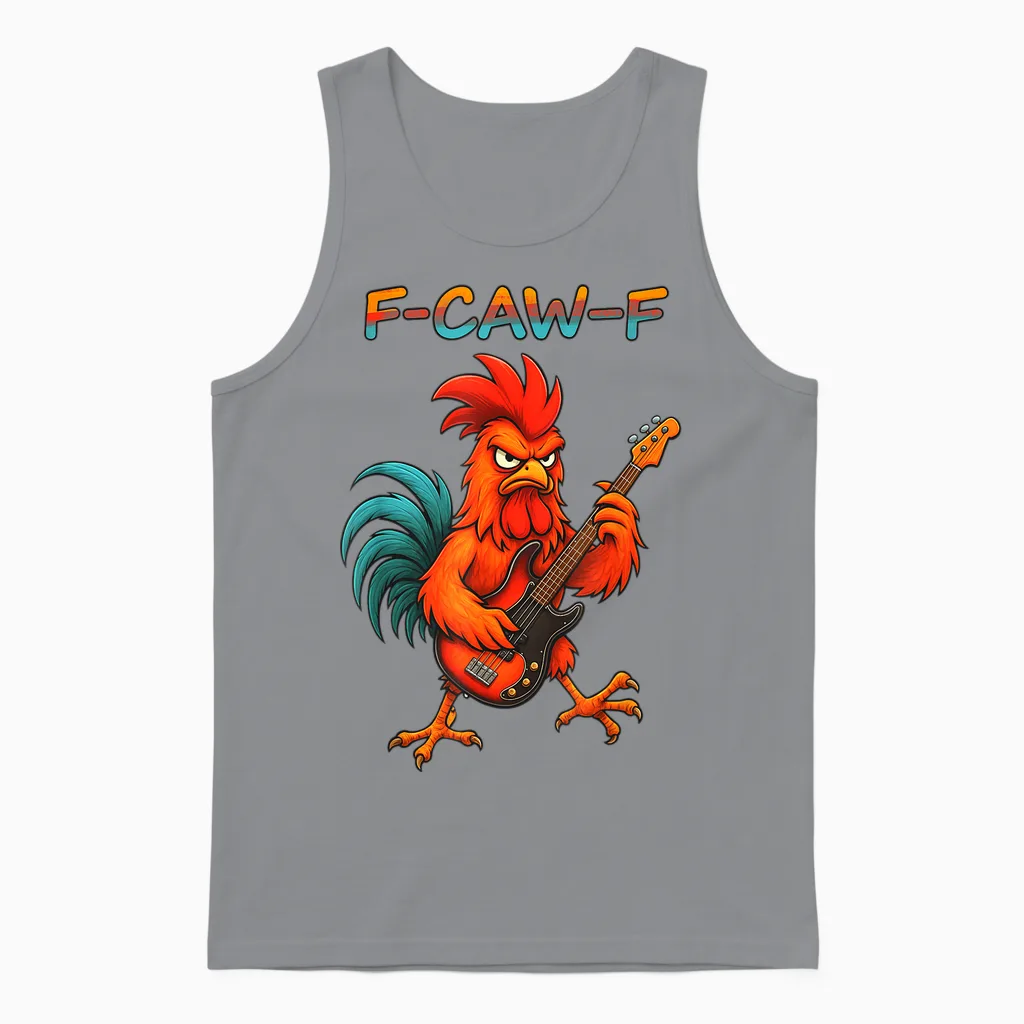 F-Caw-F Funny Chicken Humor F-Caw-F Quote Rock Guitar Unisex Tank Top in Sport Grey