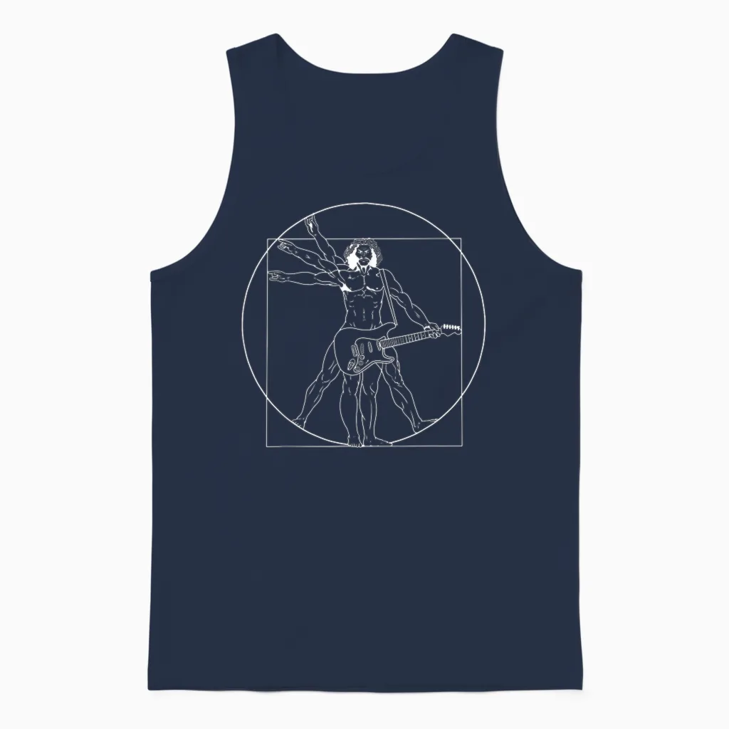 Guitar Da Vinci Vitruvian Man Guitar Player Musicians Unisex Tank Top in Navy