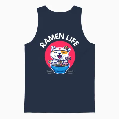 Ramen Life Cat Eat Unisex Tank Top - Navy