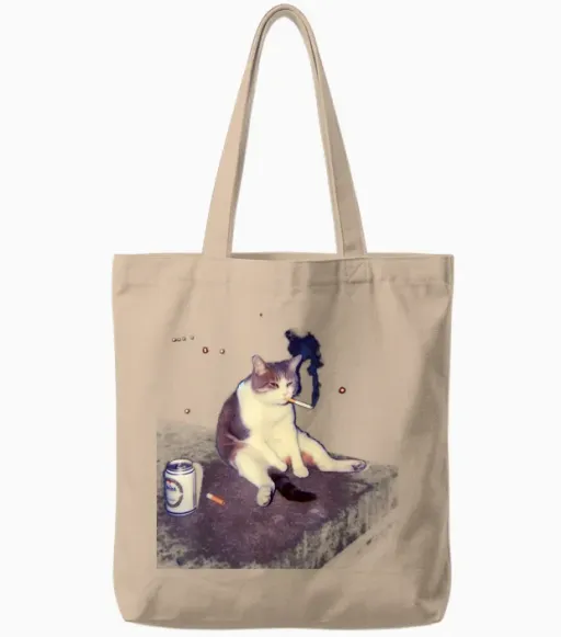 Cigarette Kitten Funny Smoking Cat Meme Stupid Brainrot Tote Bags - Natural