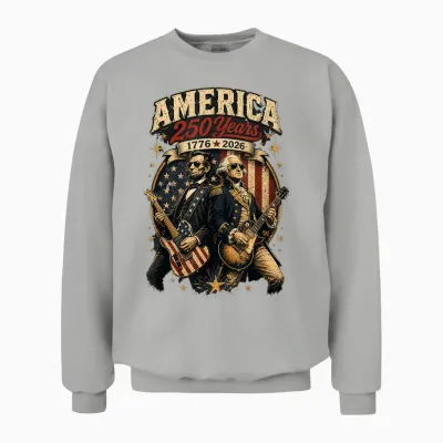 George Washington Abraham Lincoln Playing Guitar 4th July Unisex Sweatshirt - Ash