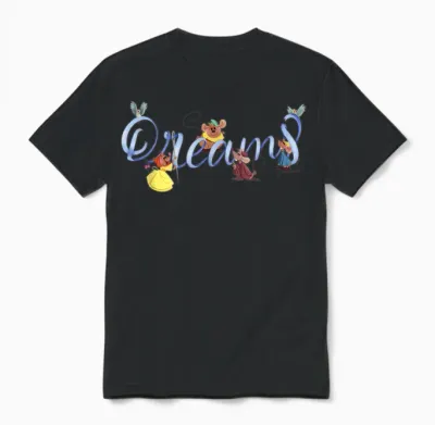 Disney Cinderella 75th Anniversary Jaq Gus & Mice "dreams" Unisex T-Shirt - Black