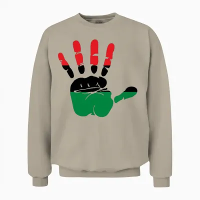 Pan African Flag Hand Print Sign Afro- American Unisex Sweatshirt - Sand