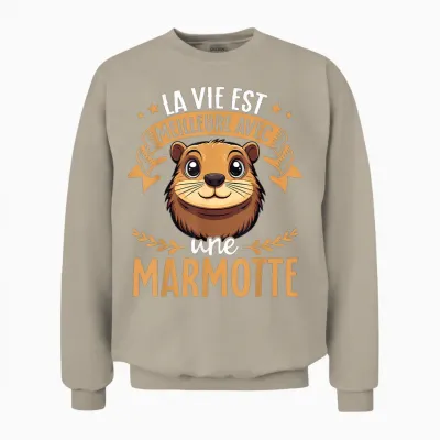 Je M'en Fous Je Suis Une Marmot - Sweet Marmot T-Shirt, Black, S Unisex Sweatshirt - Sand