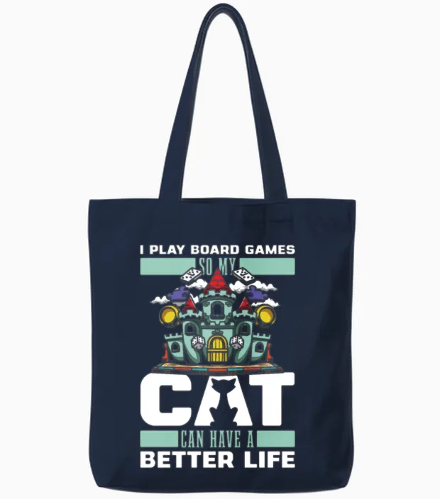 Board Games Cat Lovers Gift Tote Bags in Navy
