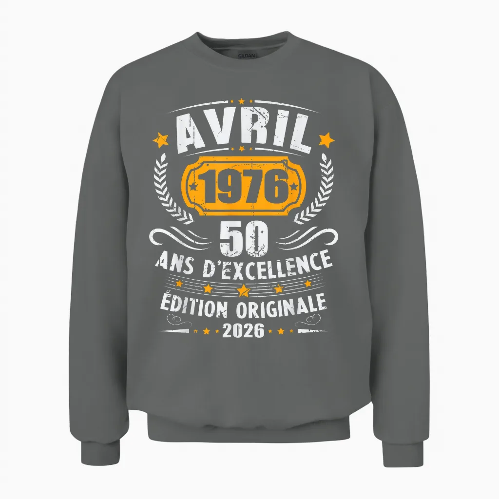 Vintage Avril 1976 Cadeau Anniversaire 50 Ans Hommes Femmes Unisex Sweatshirt in Graphite Heather