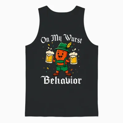 Oktoberfest on My Wurst Behavior Funny German Men Women Unisex Tank Top - Black