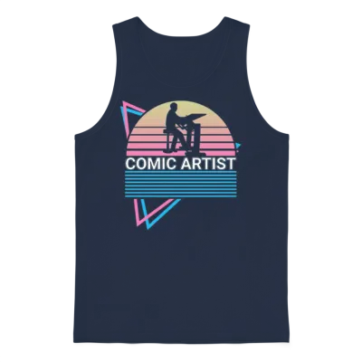 Comic Artist Retro Unisex Tank Top - Navy