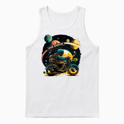 Funny Astronaut on Motorcycle Unisex Tank Top - White