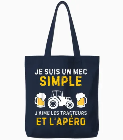 I Am a Simple Guy I Love Tractors and the Aperitif T-Shirt, Black, S Tote Bags - Navy