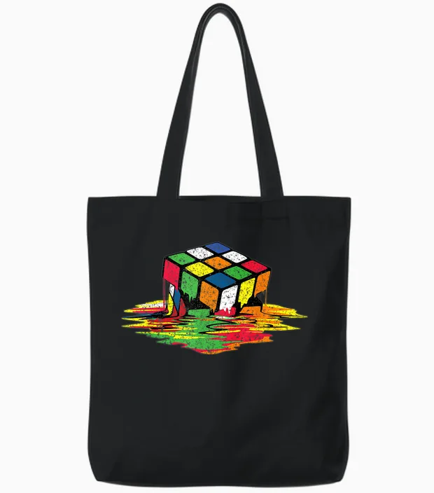 Melting Puzzle Cube Retro Speed Cubing 80's Vintage Toy Tote Bags in Black