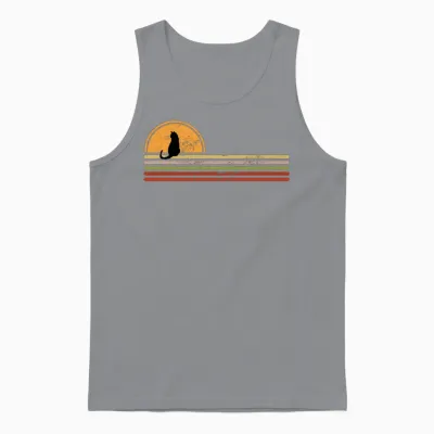 Sunset Retro Cat Unisex Tank Top - Sport Grey