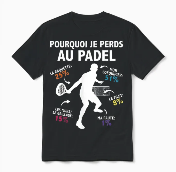 Why I Lose at Padel Padelist Pade Player Fans Humor Unisex T-Shirt in Black