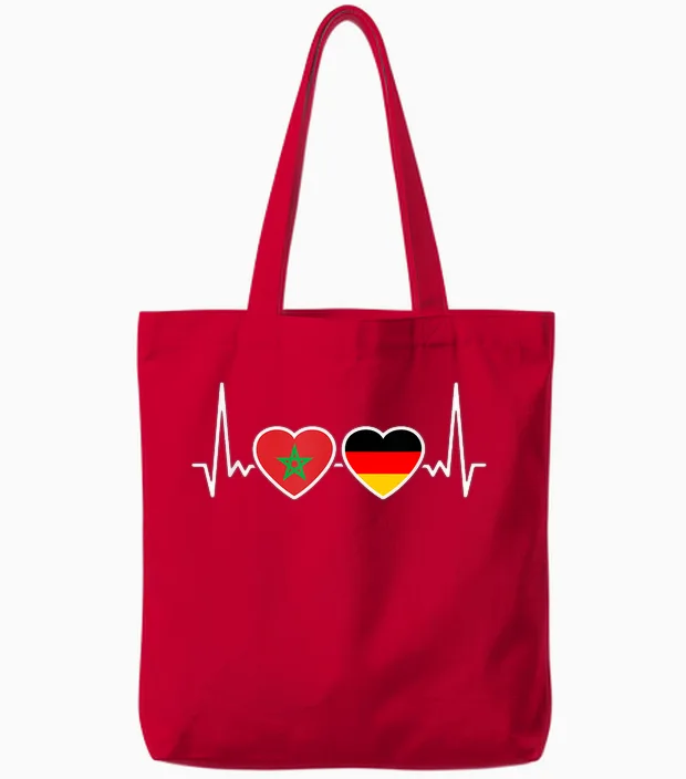 Marokko Deutschland Herzschlag Flagge Deutsch Marokkaner Tote Bags in Red