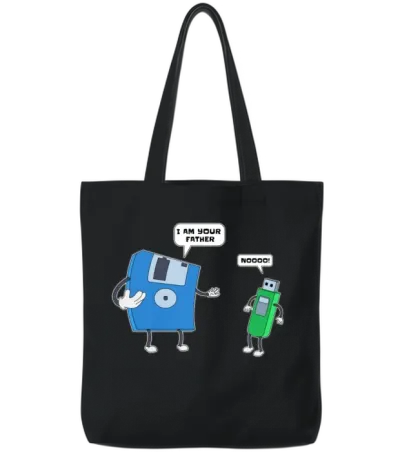 Computer Engineering Father & Son Floppy Disk Gift Tote Bags - Black
