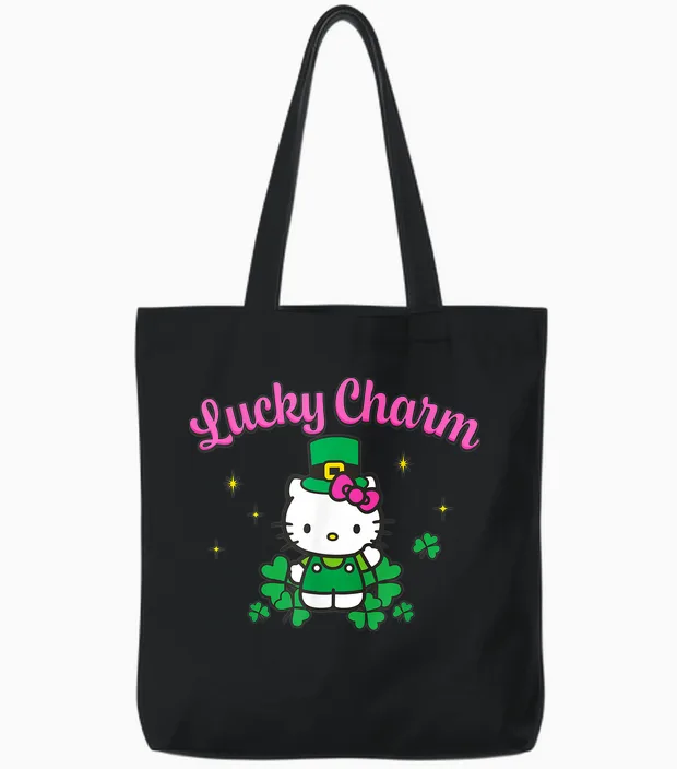 Hello Kitty St. Patrick's Day Lucky Charm Leprechaun Outfit Tote Bags in Black